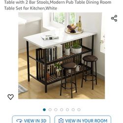 Bar Table Top With Storage Space & Stools (Unboxed)