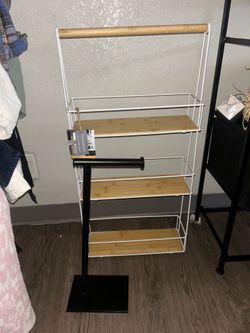 Restroom organizer and toilet paper holder
