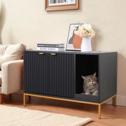 Black Cat Litter Box Enclosure Cabinet