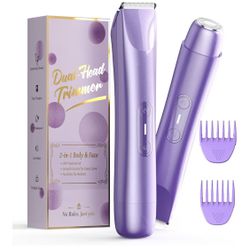Bikini Trimmer for Women, 2 in 1 Dual Head Electric Razors, IPX7 Waterproof & Painless Shaver, Cordless Pubic Hair Trimmer