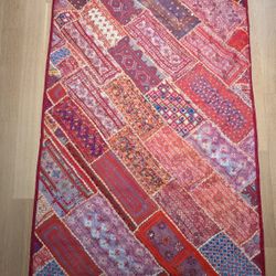 Vintage Bohemian oriental Tapestry Patchwork Wall Hanging From Kutch, India. Handmade Embroidered