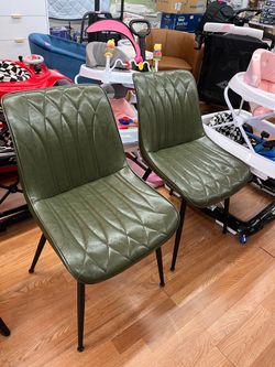 Set of 2 Green Faux Leather Dining Chairs