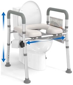 HOMLAND Toilet Seat Riser for Seniors with Adjustable Height & Width, 400lb Padded Seat, Durable Aluminum Frame, Slip-Resistant Feet, Handicap Elevate