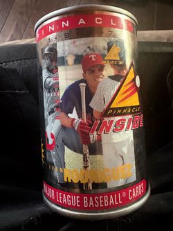 Pinnacle baseball card in a can 1997.  Ivan Rodriquez  10 cards inside the unopened can.  New