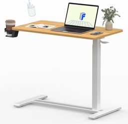 FLEXISPOT 32" Mobile Standing Desk Pneumatic Lift Computer Workstations Computer workstation desk with hidden wheels,Laptop Rolling Cart for home offi