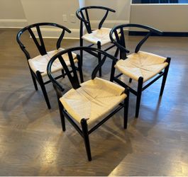 Set of 4 Wishbone Dining Chairs Black