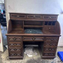 Vintage Roll Top Desk With Marble 