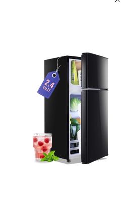 DEMULLER - 2.4 Cu.Ft Compact Mini Fridge with Freezer, Dorm Kitchen Refrigerator with 7 Temperature Settings - Black