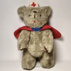 VINTAGE 1985 Kent Collectibles Jean Steele Nurse Red Cross Teddy Bear W/ Stand