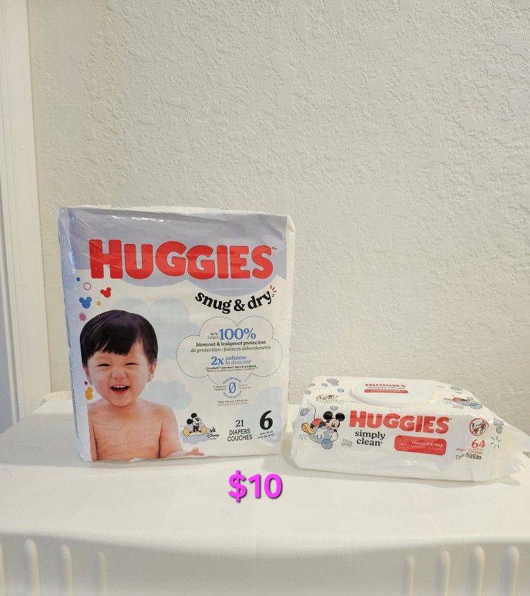 Huggies Size 6 + Wipes $10