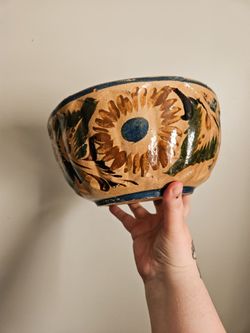 Mexican Hand-Painted Folk Art Ceramic Bowl