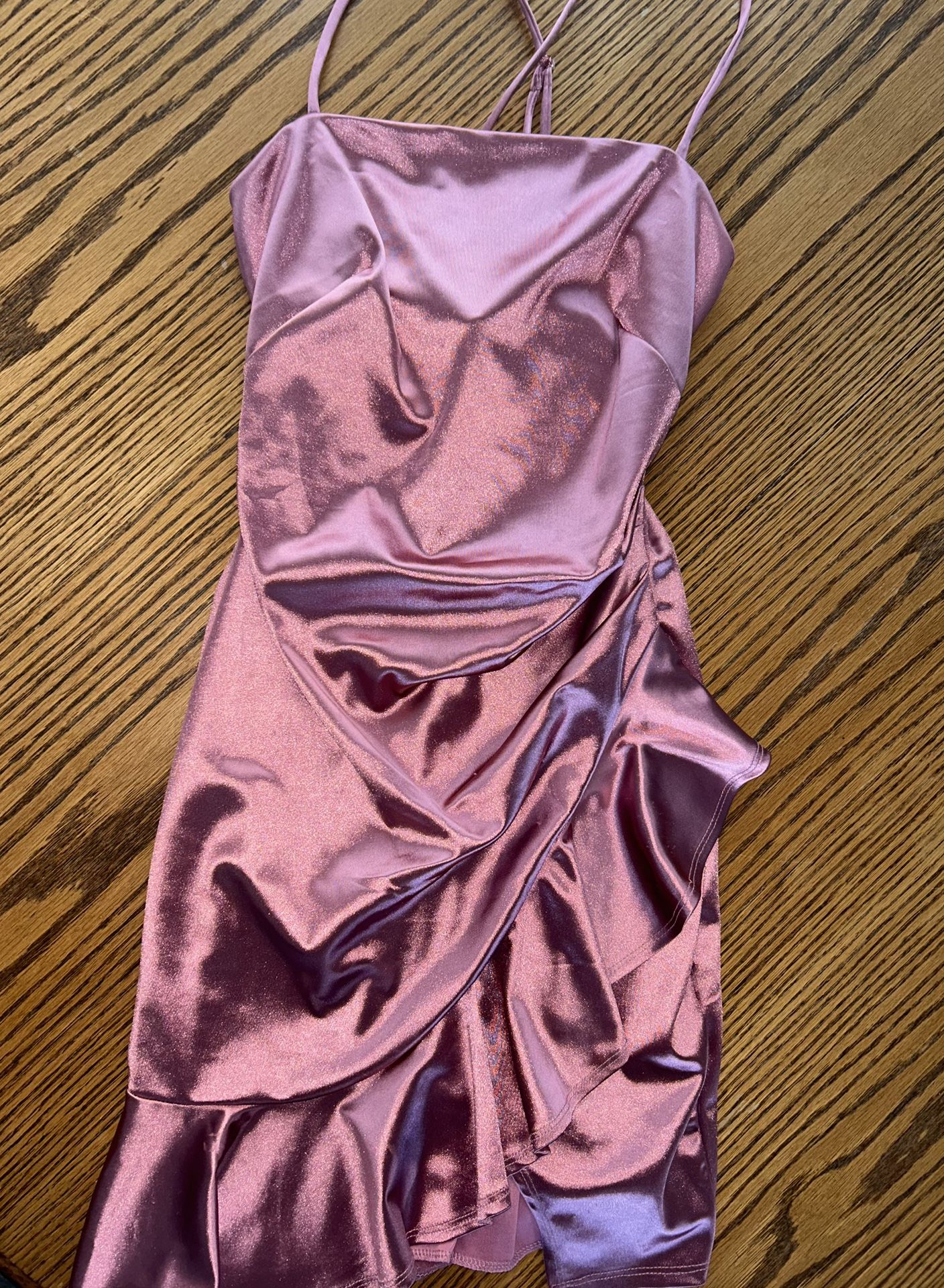 Honey and Rosie Pink Prom Club Satin Ruffled Gown Women’s XS with Slit