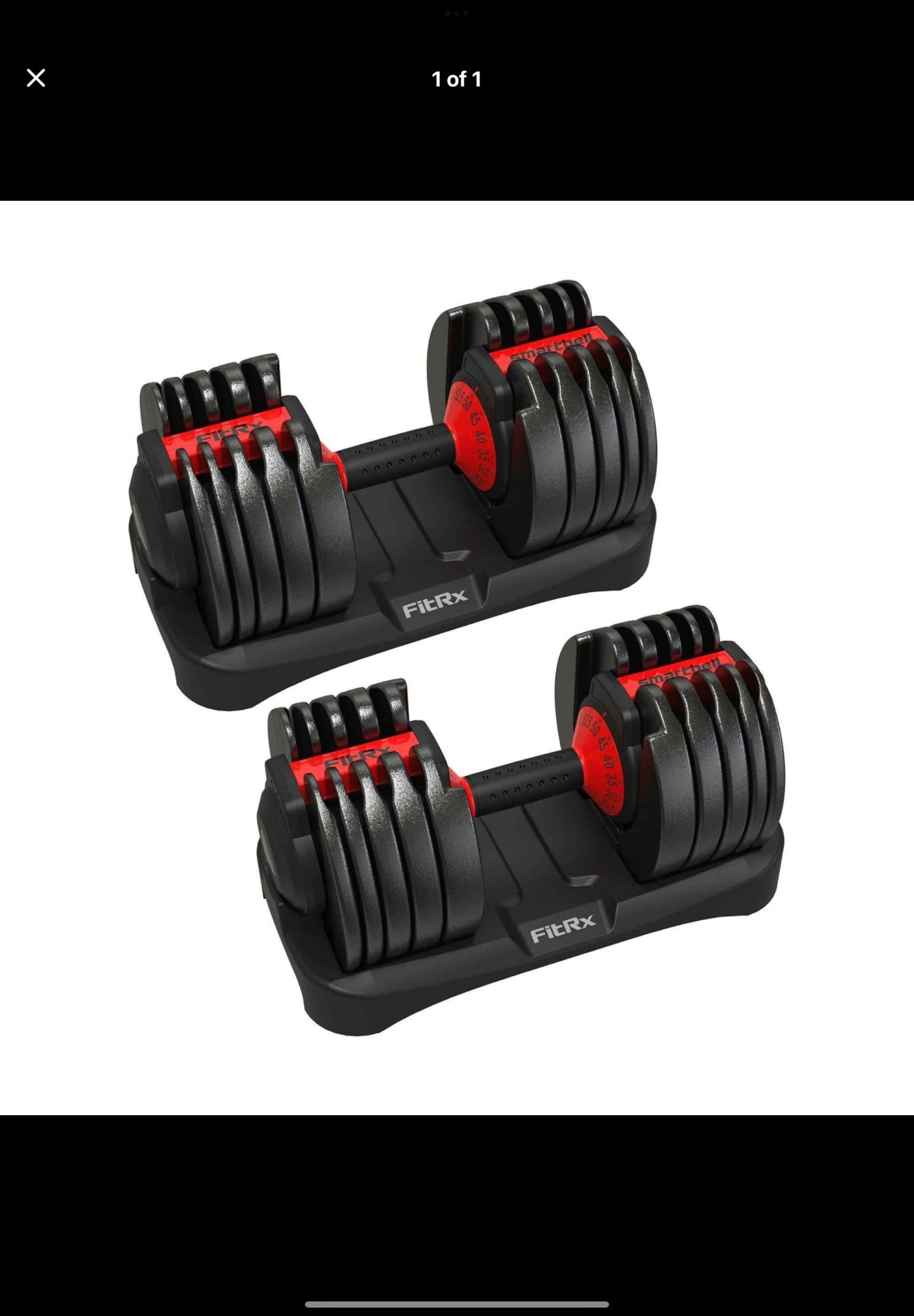 (2 pack) FitRx SmartBell, Quick-Select Adjustable Dumbbell for Home Gym, 5-52.5 lbs. Weight, Black,