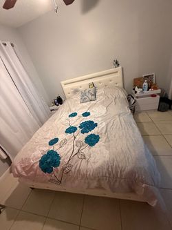 White Upholstered Bed Frame with Headboard