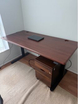 Solid Laminated Wood Automated Standing Desk and File Cabinet