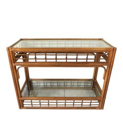 Vintage Rattan Bamboo Glass Too Sofa Console Table