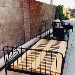 MINNEN ext bed frame with slatted bed base, grey-blue, 80x200 cm ¥ 699 .00