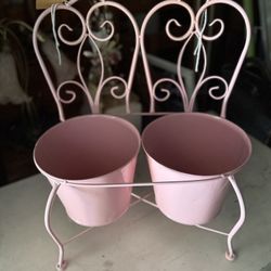 Pink Metal Double Chair Planter 