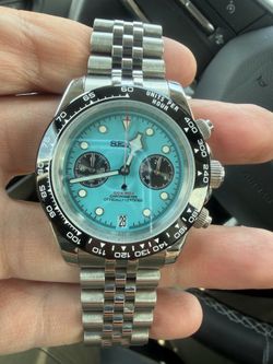 seiko mod watch blue flamingo