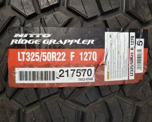 LT325 50 22 NITTO RIDGE GRAPPLERS BRAND NEW TIRE TIRES $515 EACH OR $2060 FOR A SET OF 4 WHILE SUPPLIES LAST FINANCING AVAILABLE DELIVERY AVAILABLE