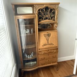 Vintage Oak Curved Glass Secretary