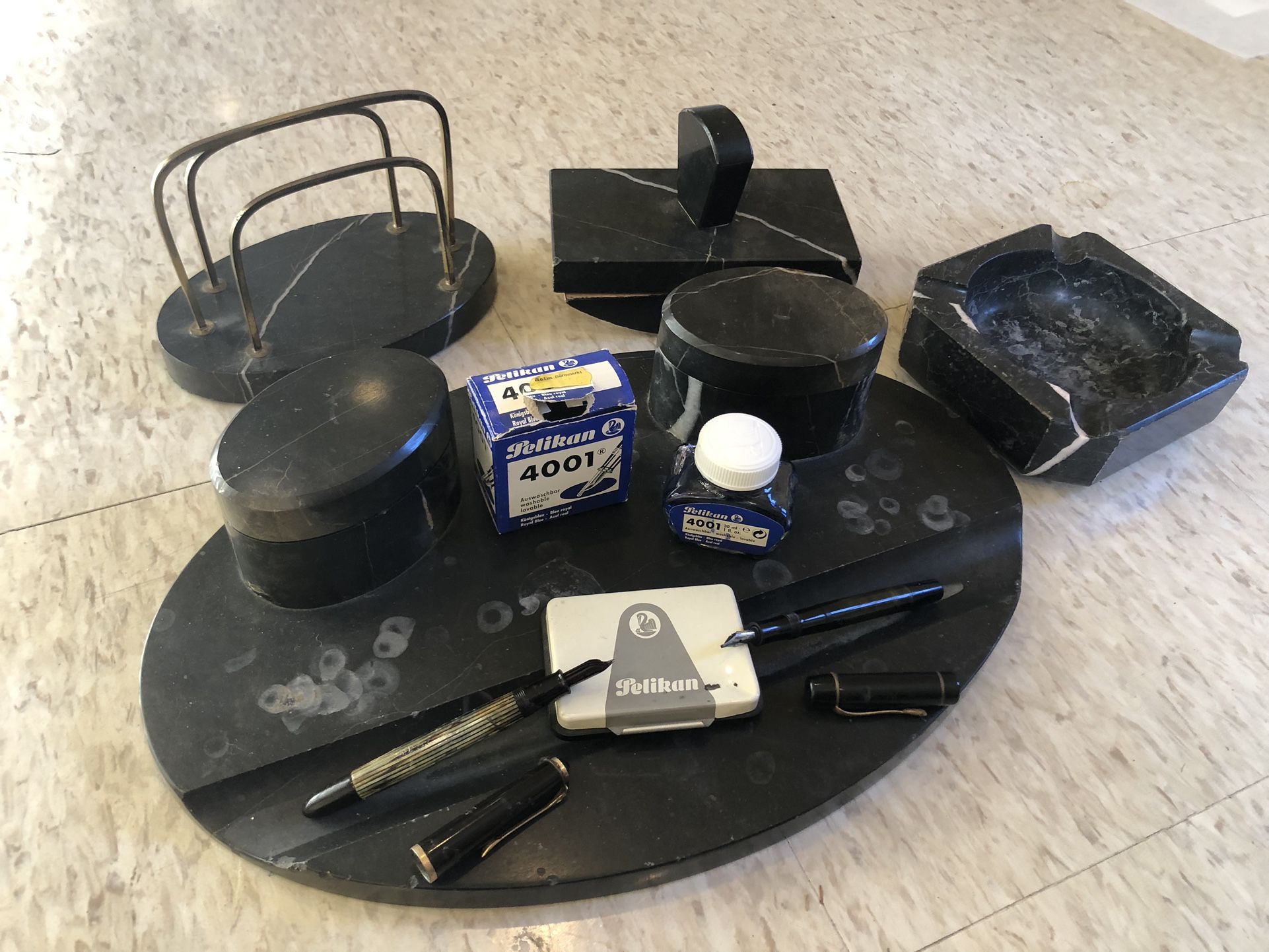 Antique Black Marble Desk Top Accessories
