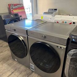 Samsung bespoke stainless steel frontload washer and dryer set electric