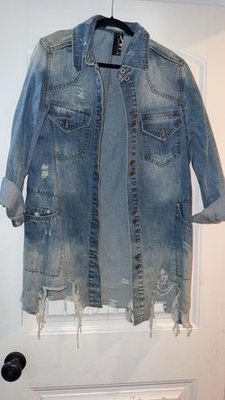 Distressed Denim Long Jacket