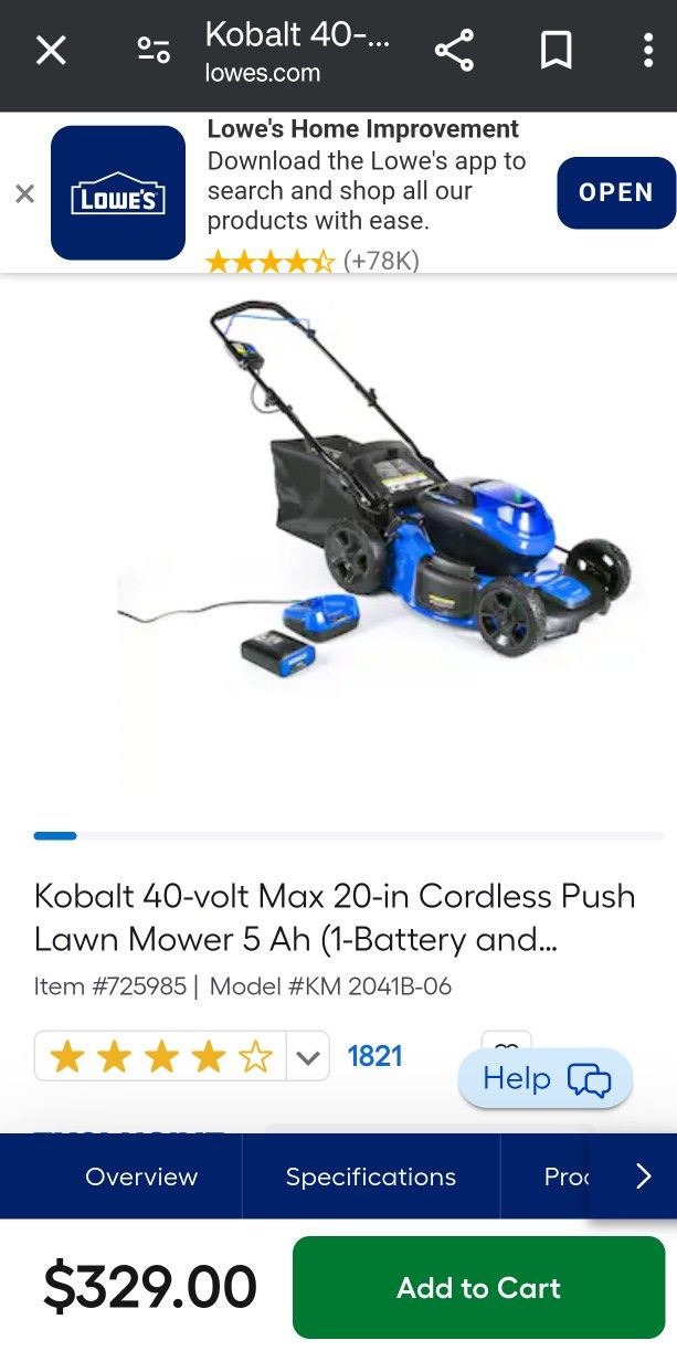Kobalt Lawn Mower 40 Volt With 5AH Battery And Charger. for Sale in Phoenix AZ OfferUp