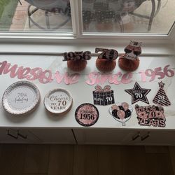 New 70th Birthday Dinner And Cake Plates, Banner And Decorations