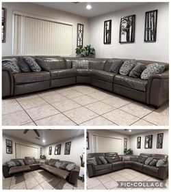 Grey Top Grain Leather Sectional 