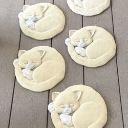 Set of 5 Sleeping Kitten Cat 9" Resin Stepping Stones Wall Plaques Indoor / Outdoor Garden Decor