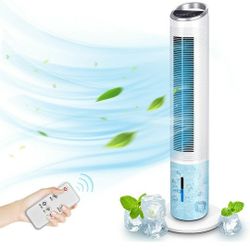 Evaporative Air Cooler - 40'' Portable Oscillating Fan Tower Fan with Evaporative Cooler & Humidifier, 3-Speed Setting 3-Wind Type Remote Control 70°O