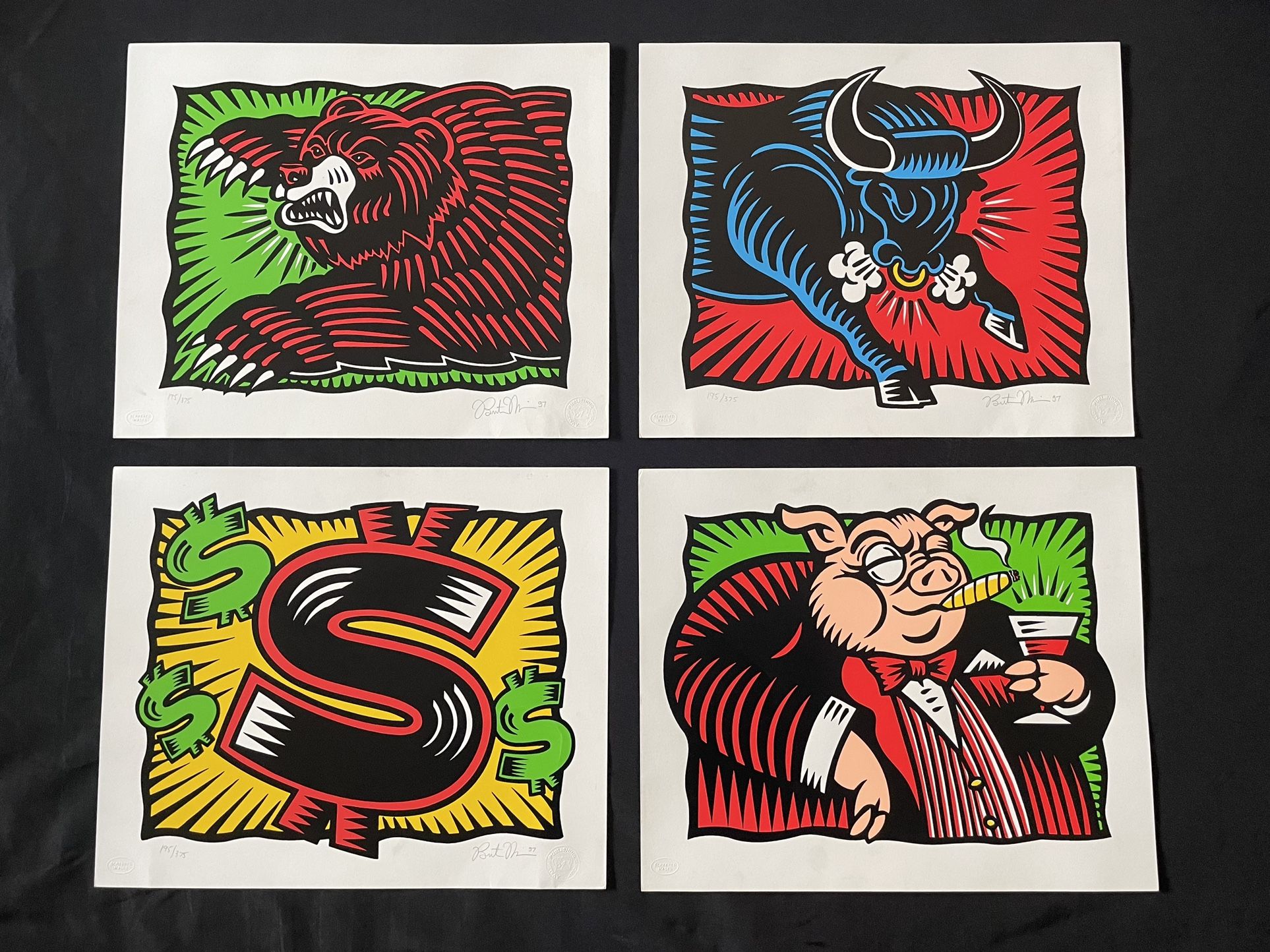 1997, Herd on the Street, Burton Morris, Four Silkscreens, Signed Limited Edition