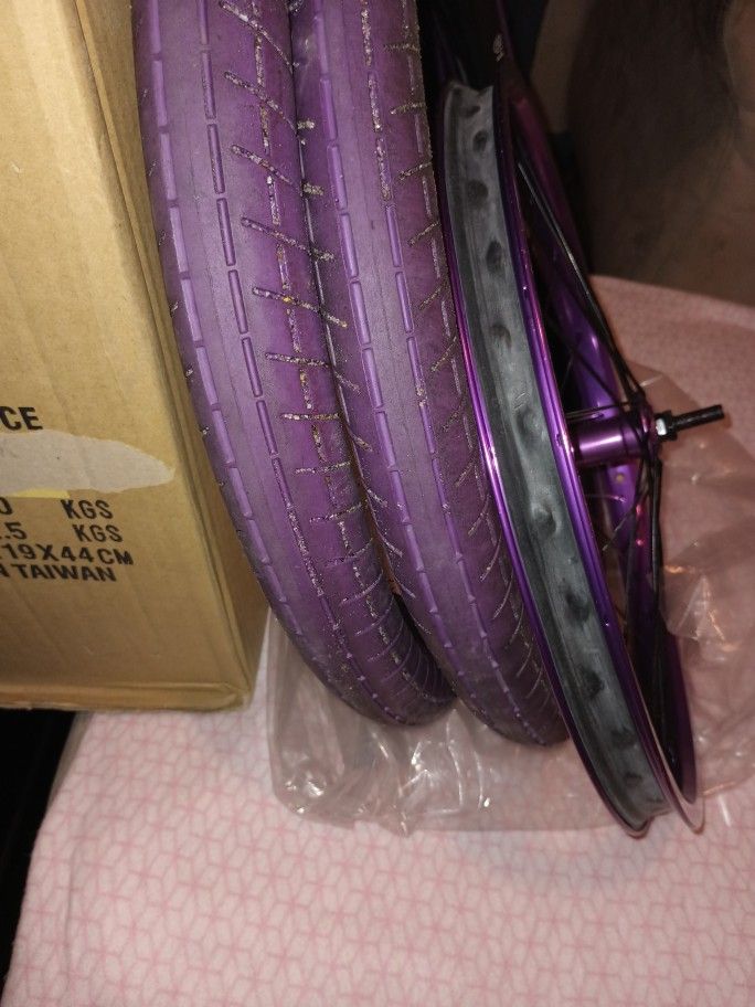 BMX Tires,Front Rim And Grips (Purple)