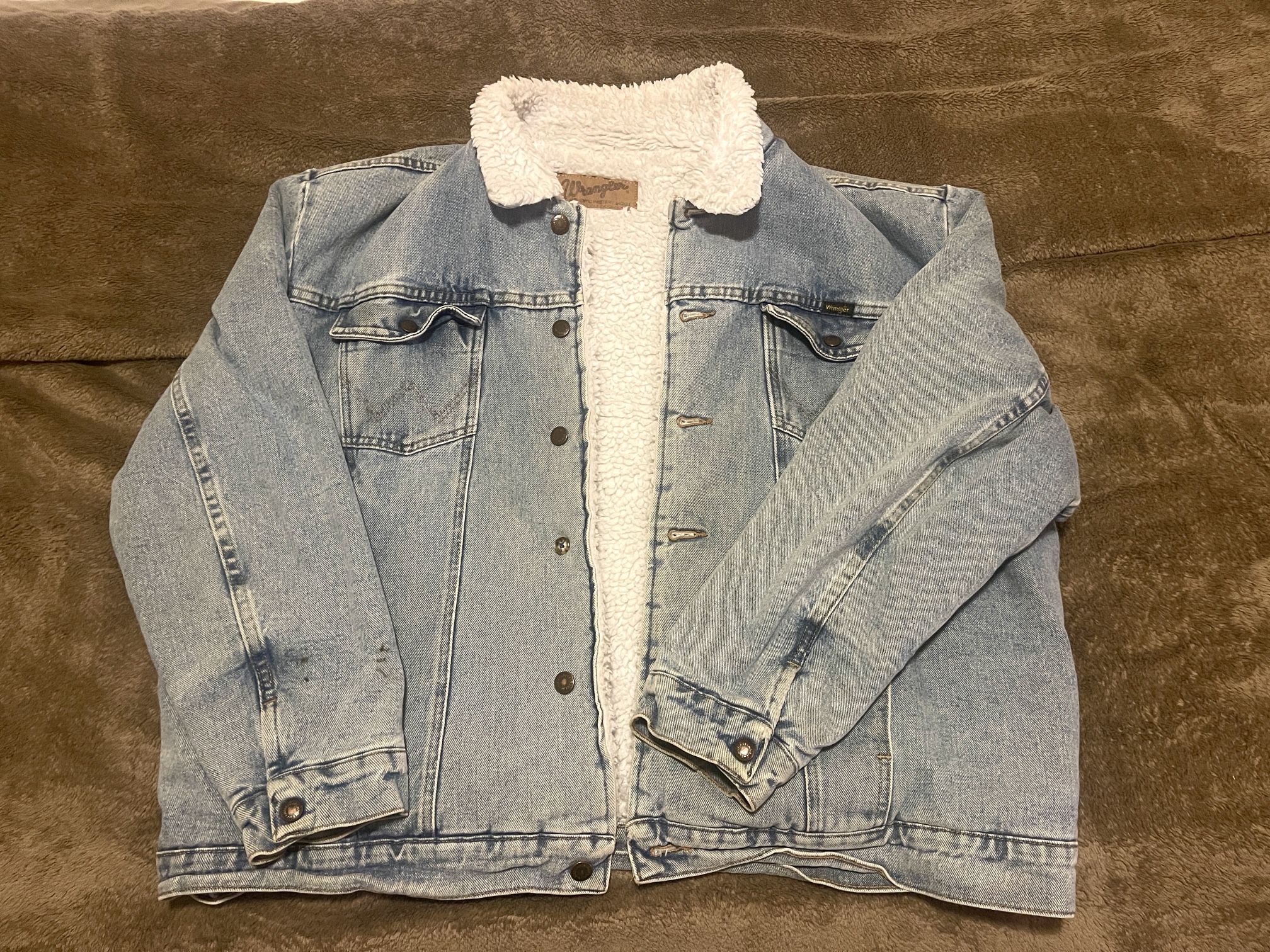 Wrangler Western Sherpa Fleece Lined Denim Jacket Size XL