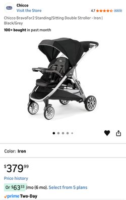 Chicco BravoFor2 Standing/Sitting Double Stroller - Iron | Black/Grey