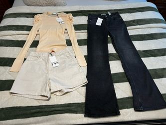 Zara Denim Shorts And Flare Jeans Size 8 New 