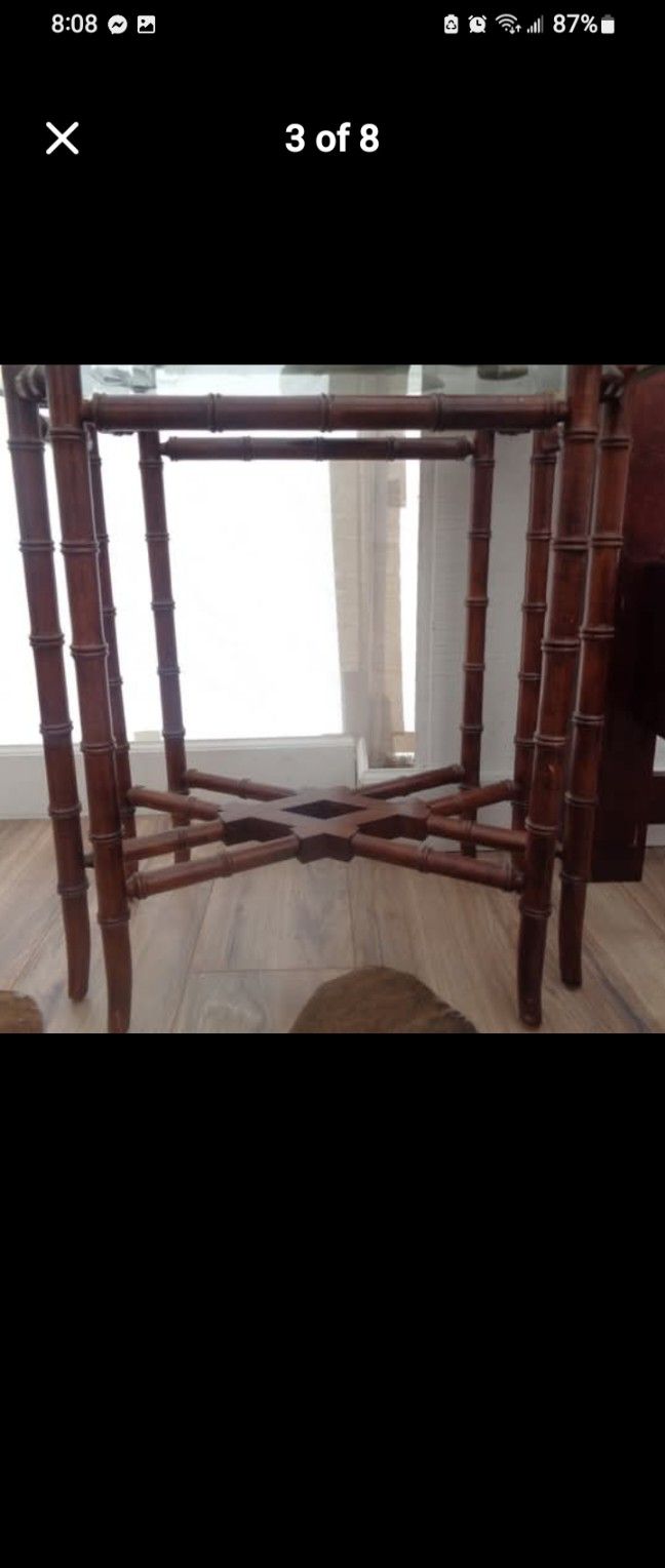 Wood Brass Glass Vintage Serving Table, End Table