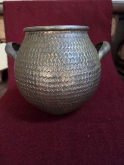 Vintage Plateros Diplatsy Mexico Hammered Metal Pot / Planter with Handles