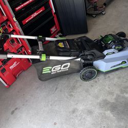 EGO SELF PROPELLER LAWN MOWER WITH 5.0 BATTERY AND BUSH TRIMMER
