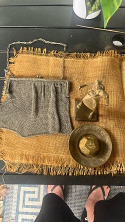 Very old antique figurines and metal mesh purse from the early 1900s