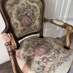 Vintage French Louis XV Needlepoint Arm Chair