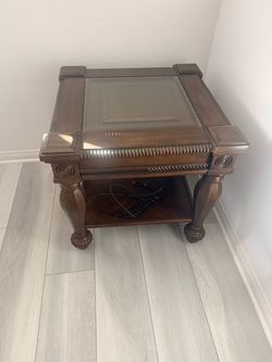 Wood End Table with Glass Top