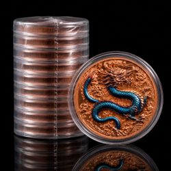 Copper Dragon Colorized Round Coins – tube 10. Super high relief