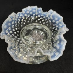 VTG Fenton Iridescent Opalescent Hobnail Nut Or Candy Art Glass Dish 6" round, 1.5" deep