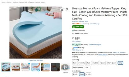 3 INCH KING GEL FOAM MATRESS TOPPER $119 NEW