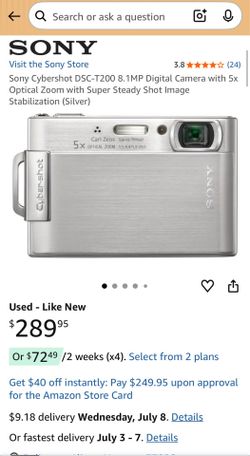 Sony Cyber-Shot DSC-T200 Digital Camera With Box, Charger And Case, 8.1 Megapixels, 5x Optical Zoom, 3.5” Wide Touch Screen LCD, It Doesn’t Include Th