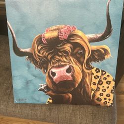 Cheetah Print Highland Cow Canvas Art - 14x14