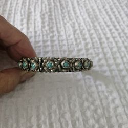Rare Vintage Silver and Floral Turquoise Women's Bracelet